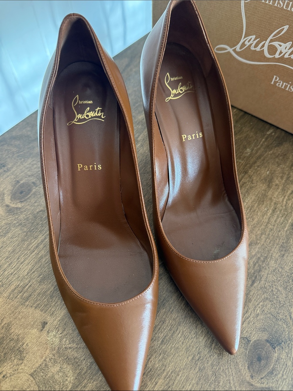 Christian Louboutin Kate 85mm Brown Pointed Leather Pumps